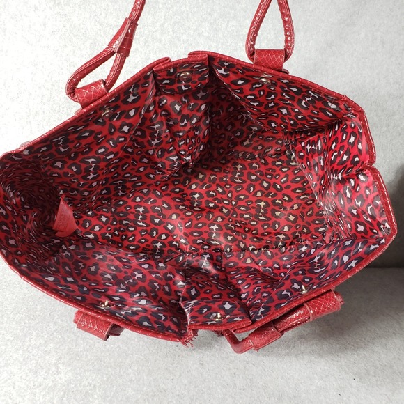 VTG Elizabeth Arden Red Snake Embossed Faux Leather Tote Shoulder Bag Huge Croc - Picture 4 of 10